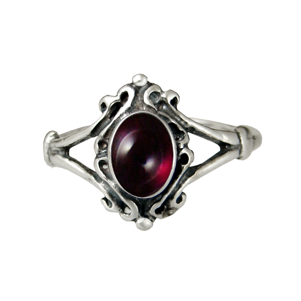 Sterling Silver Garnet Victorian Ring Size 9